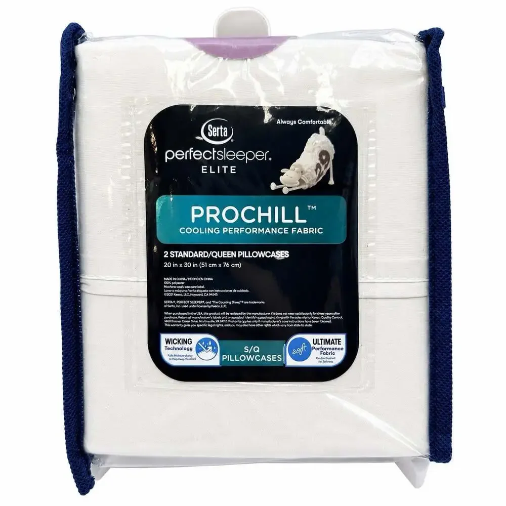 Serta Perfect Sleeper Elite ProChill Cooling Pillowcases Queen White Set of 2